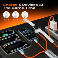 ChubbyCable Tri-Flex 100W 3-em-1 Cabo de carregamento rápido com Soft Silicone & Apple Watch Charger