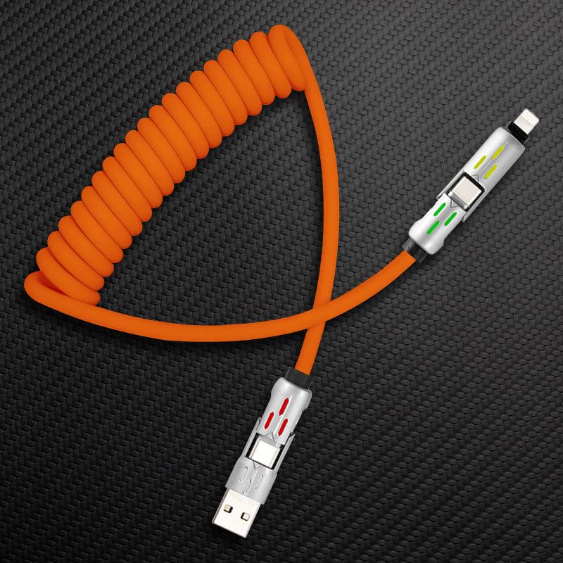 GlowCharge Pro" 240W 4-in-1 Spring Car Cable com Lights