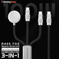 ChubbyCable Tri-Flex 100W 3-em-1 Cabo de carregamento rápido com Soft Silicone & Apple Watch Charger