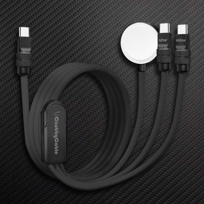 ChubbyCable Tri-Flex 100W 3-em-1 Cabo de carregamento rápido com Soft Silicone & Apple Watch Charger